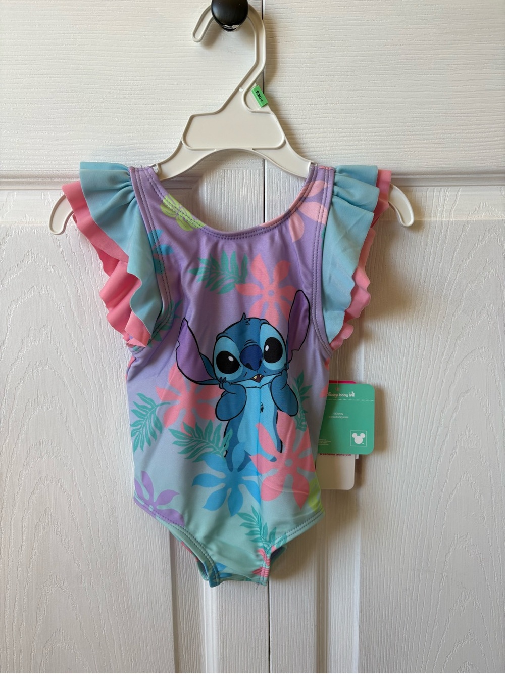 Disney Purple and Aqua Stitch Flutter-Sleeve One-Piece Swimsuit